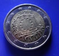 (!)  Latvia 2015 Year 2 Euro Commemorative Coin "30 Years Of EU Flag"  !!!  CICULATED  !!!! - Letland