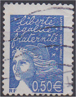 Marianne De Luquet N° 3449 Bleu Nuit 0,50 Euro Oblitéré Variété Piquage Décalé Scan Recto/verso - 1997-2004 Maríanne Du 14 Juillet