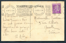 RC 27594 FRANCE 1934 PARIS 96A BUREAU DE POSTE DU PRINTEMPS BELLE OBLITÉRATION MÉCANIQUE KRAG POUR GRENOBLE - Annullamenti Meccaniche (Varie)