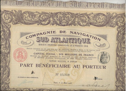 COMPAGNIE DE NAVIGATION SUD ATLANTIQUE - LOT DE 10 PARTS BENEFICIAIRES -ANNEE 1914 - Navigation