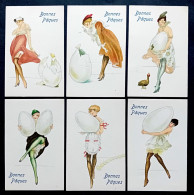 6 CARTES - Illustrateur -  A IDENTIFIER - ART DECO - EROTIQUE - PAQUES - 1900-1949