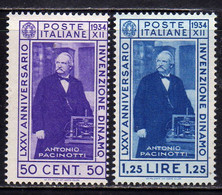 ITALIA REGNO ITALY KINGDOM 1934 INVENZIONE DELLA DINAMO PACINOTTI SERIE COMPLETA COMPLETE SET MNH - Nuevos