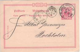 Ganzsache 10 Pfennig - Böhler & Sohn Plauen Vogtland 1891 > Stockholm - Fingerhutstempel - Cartes Postales