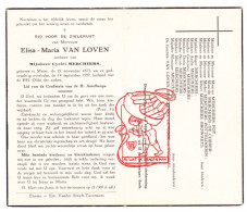 DP Elisa Maria Van Loven ° Mater Oudenaarde 1873 † 1957 X Cyriel Merchiers // De Cubber Botteldoorn T'Sobbel Browaeys - Devotieprenten