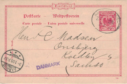 Ganzsache 10 Pfennig - Kraul Altona 1900 > Madsen Samsö Dänemark - Bahnstempel Zug Hamburg - Kiel - Briefkaarten