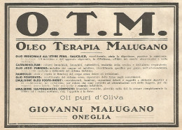 Oleo Terapia MALUGANO - Oneglia - Pubblicità Del 1922 - Old Advertising - Reclame