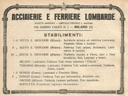 Acciaierie E Ferriere LOMBARDE - Pubblicità Del 1922 - Old Advertising - Reclame