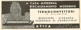 Termoconvettori A.T.I.S.A. - Pubblicità Del 1942 - Old Advertising - Reclame