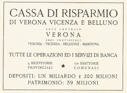 Cassa Di Risparmio Di Verona Vicenza E Belluno - Pubblicità Del 1942 - Ad - Publicités