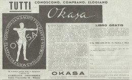 Pillole OKASA - Pubblicità Del 1934 - Old Advertising - Advertising