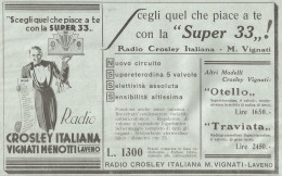 Radio Crosley Italiana Super 33 - Pubblicità Del 1933 - Old Advertising - Werbung