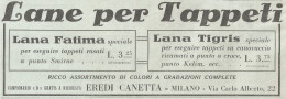 Lane Per Tappeti Eredi CANETTA - Pubblicità Del 1932 - Old Advertising - Werbung