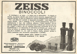 Binoccoli ZEISS - Pubblicità Del 1923 - Old Advertising - Werbung