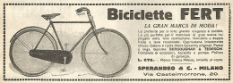 Biciclette FERT - Pubblicità Del 1923 - Old Advertising - Pubblicitari