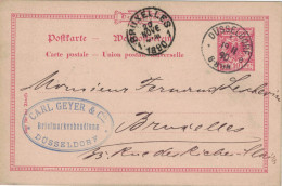 Ganzsache 10 Pfennig - Carl Geyer & Co Düsseldorf 1890 > Brüssel Bruxelles - Briefkaarten