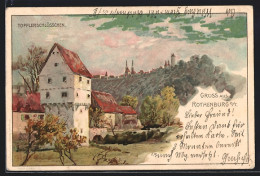 Lithographie Rothenburg O. T., Topplerschlösschen Gegen Ort  - Rothenburg O. D. Tauber