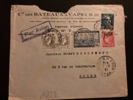 LETTRE COMPAGNIE DES BATEAUX A VAPEUR TP M D'ALGER 10c Paire + 10F + 2F GANDON + 1F MAZELIN OBL.2-5 47 ORAN RP AVION - 1944 Gallo E Marianna Di Algeri