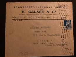 LETTRE TRANSPORTS INTERNATIONAUX E CAUSSE TP BLASON 2F OBL.MEC.29 MAI 45 ORAN RP - Briefe U. Dokumente