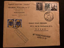 LETTRE AGENCE MARITIME GILBERT POUJOL TP MILLON 25F + 10F + BLASON 1F Paire OBL.20-9 1955 MOSTAGANEM + GRIFFE AFFRANCHIS - Lettres & Documents