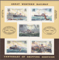 Guernsey, 1989, 460/64 Block 5,  MNH **, Einrichtung Der Schifffahrtslinie Weymouth – Kanalinseln - Guernesey