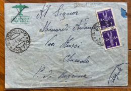 LUOGOTENENZA - S.SEPOLCRO * AREZZO * 30/4/45 Su Coppia L. 1 POSTA AEREA PER CHIESOLA - RAVENNA - Storia Postale