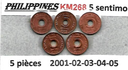 PHILIPPINES  Réforme Coinnage, 5 Sentimos, KM 268, Série  5 Pièces 2001-2002-2003-2004-2005 - Filippijnen