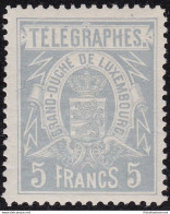 1883 LUSSEMBURGO - Telegrafo N° 5  5f. Grigio Azzurro  MNH/** - Autres & Non Classés