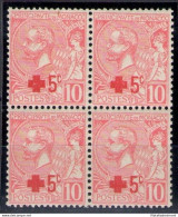 1914 Monaco Croce Rossa Quartina 5c Su 10 C Rosa N. 26 MNH/** - Sonstige & Ohne Zuordnung