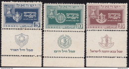 1949 ISRAELE -  Yvert N° 18/20 ,  Serie Di 3 Valori Con Bandella E Sottobandell - Otros & Sin Clasificación