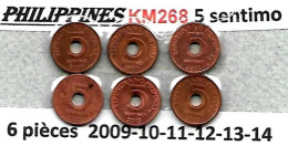 PHILIPPINES  Réforme Coinnage, 5 Sentimos, KM 268, Série  6 Pièces 2009-2010-2011-2012-2013- 14 TTB - Philippines