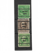 Etats-unis D'Amérique  Préoblitérés ,   3 Timbres Neufs ( Boston Mass - Detroit Mich . - Fitchburg Mass. ) - Préoblitérés