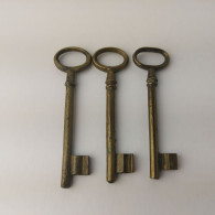 Vintage Lot Of 3 Different Brass Keys Skeleton Keys 10 Cm #5548 - Ancient Tools