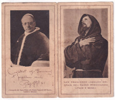 San Francesco D'Assisi Vecchio Santino Pieghevole 1927 Con Papa Pio XI°- Rif. S435 - Religion & Esotérisme