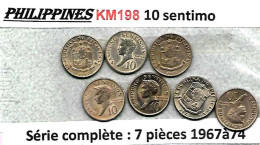 PHILIPPINES  Réforme Coinnage, 10 Sentimo, Baltasar KM 198, Série Complète  7 Pièces 1967 à 74  TTB - Philippinen