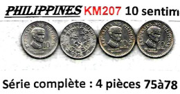 PHILIPPINES  Réforme Coinnage, 10 Sentimo, Baltasar KM 207, Série Complète  4 Pièces 1975 à 78  TTB - Philippines