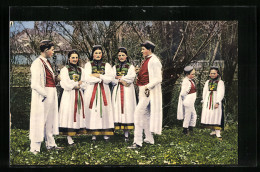 AK Fünf Jugendliche Und Zwei Kinder In Schwäbischer Tracht  - Costumes