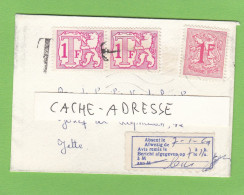 LETTRE FORMAT CARTE DE VISITE POUR JETTE, TAXEE A L'ARRIVEE A 2 FRANCS,STICKERS "AVIS REMIS...",1969. - Cartas & Documentos