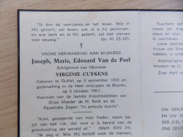 Doodsprentje Joseph Marie Edouard Van De Poel Duffel 8/9/1892 Ekeren 3/10/1961 ( Virginie Cuykens ) - Godsdienst & Esoterisme