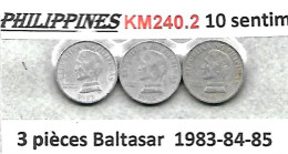 PHILIPPINES  Réforme Coinnage, 10 Sentimo, Baltasar Alu  KM 240.2,   3 Pièces 1983- 84- 85 TB - Filippijnen