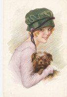"Prety Ladies With Their Pets (dogs)"  Nice Lot Of Three (3) Old Vintage, Artist Drawn, Postcards - Femmes