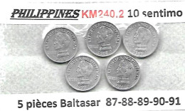 PHILIPPINES  Réforme Coinnage, 10 Sentimo, Baltasar Alu  KM 240. 2,   5 Pièces 1987- 88- 89- 90- 91  TTB - Filipinas