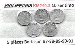 PHILIPPINES  Réforme Coinnage, 10 Sentimo, Baltasar Alu  KM 240. 2,   5 Pièces 1987- 88- 89- 90- 91  TTB - Philippinen