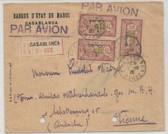 Maroc Lettre Par Avion Vers Autriche Timbres Perforés Perfins BEM 1926 Banque D'état Du Maroc - Aéreo