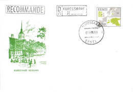 Estonia:FDC, Land Map Stamp With Kuressaare Registered Cancellation And Recommande Stamp, 1991 - Estland