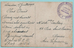 Carte Postale Datée 15/07/1922, Cachet BLANCHISSERIE MILITAIRE DE LANDAU - Militaire Stempels Vanaf 1900 (buiten De Oorlog)