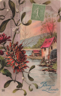 FETES - VOEUX - Bonne Année - Rivière - Fleurs - Maisons - Paysage - Carte Postale Ancienne - Neujahr