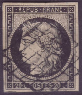 FRANCE 1849-50 Cérès 20 C Noir Sur Jeune YT N°3 Oblitéré - 1849-1850 Ceres