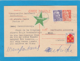 ENTIER POSTAL DE PARIS, AVEC STICKER,ECRITE ET ADRESSEE AU CONGRES "ESPERANTO" A VIENNE. - Postales Tipos Y (antes De 1995)