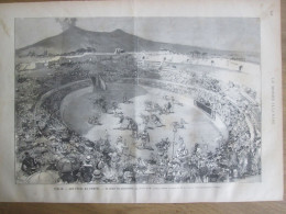 2 GRAVURES 1884    Italie Les Fetes De POMPEI   LE CIRQUE DES GLADIATEURS     ARENE COURSES DE CHAR - Prenten & Gravure