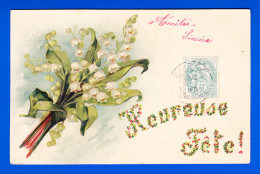 Fete-181P64  Carte Gaufrée, Heureuse Fête, Bouquet De Muguet En Relief, Cpa BE - Otros & Sin Clasificación